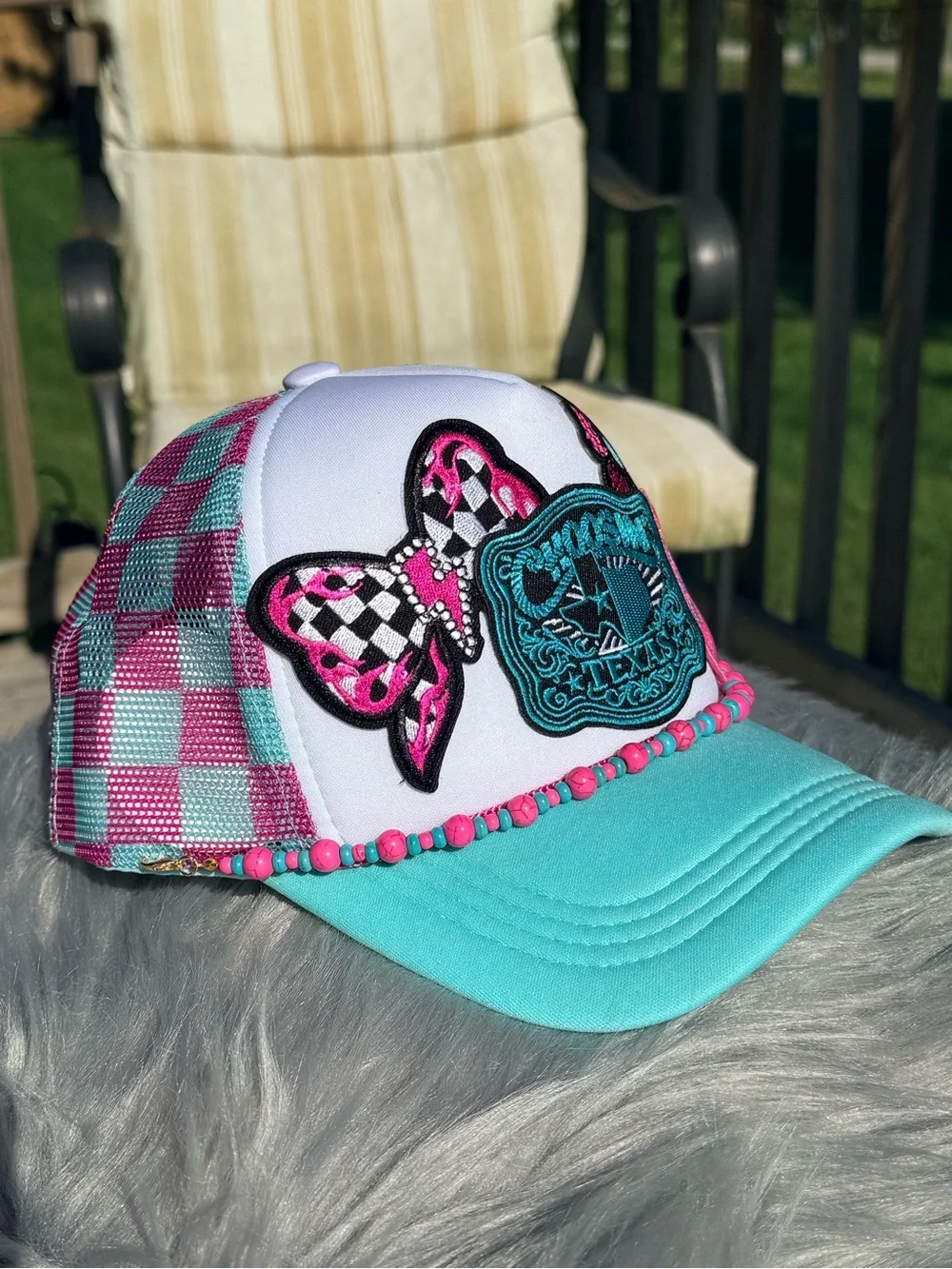 Turquoise & Pink Embellished Choosin’ Texas Patch Cap - Bless Your Heart